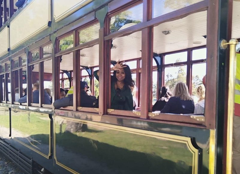 lady in wine tram